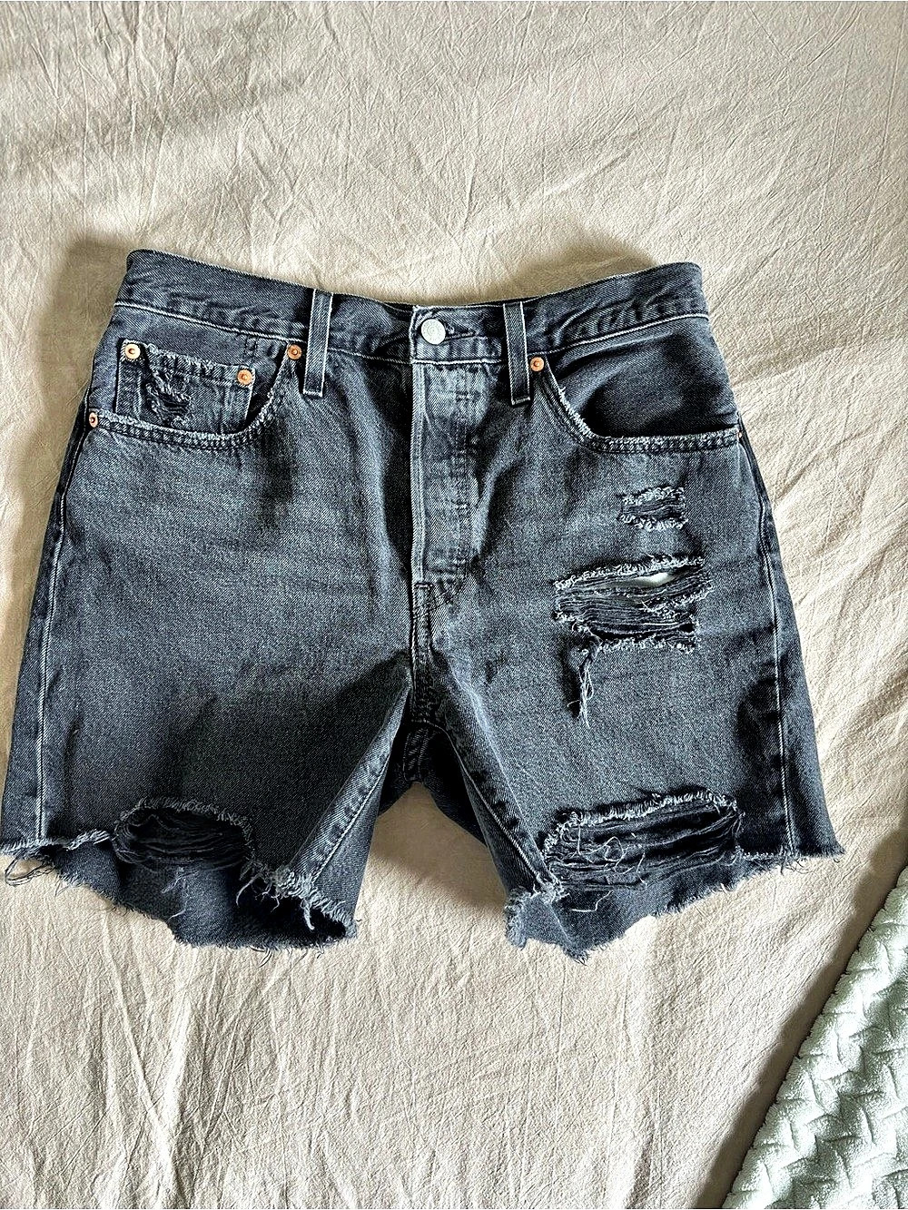 Levi's 501 Original Shorts Distressed Black Jean Shorts